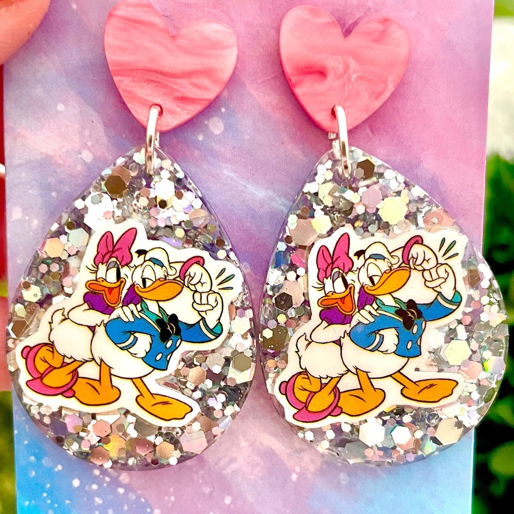 Donald and Daisy Duck Acrylic Dangle Earrings